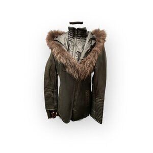 Womens Danier Leather Wool  Fur Trim Winter Coat Womens S